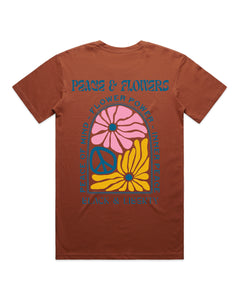 Peace & Flowers Oversized Tee - Clay